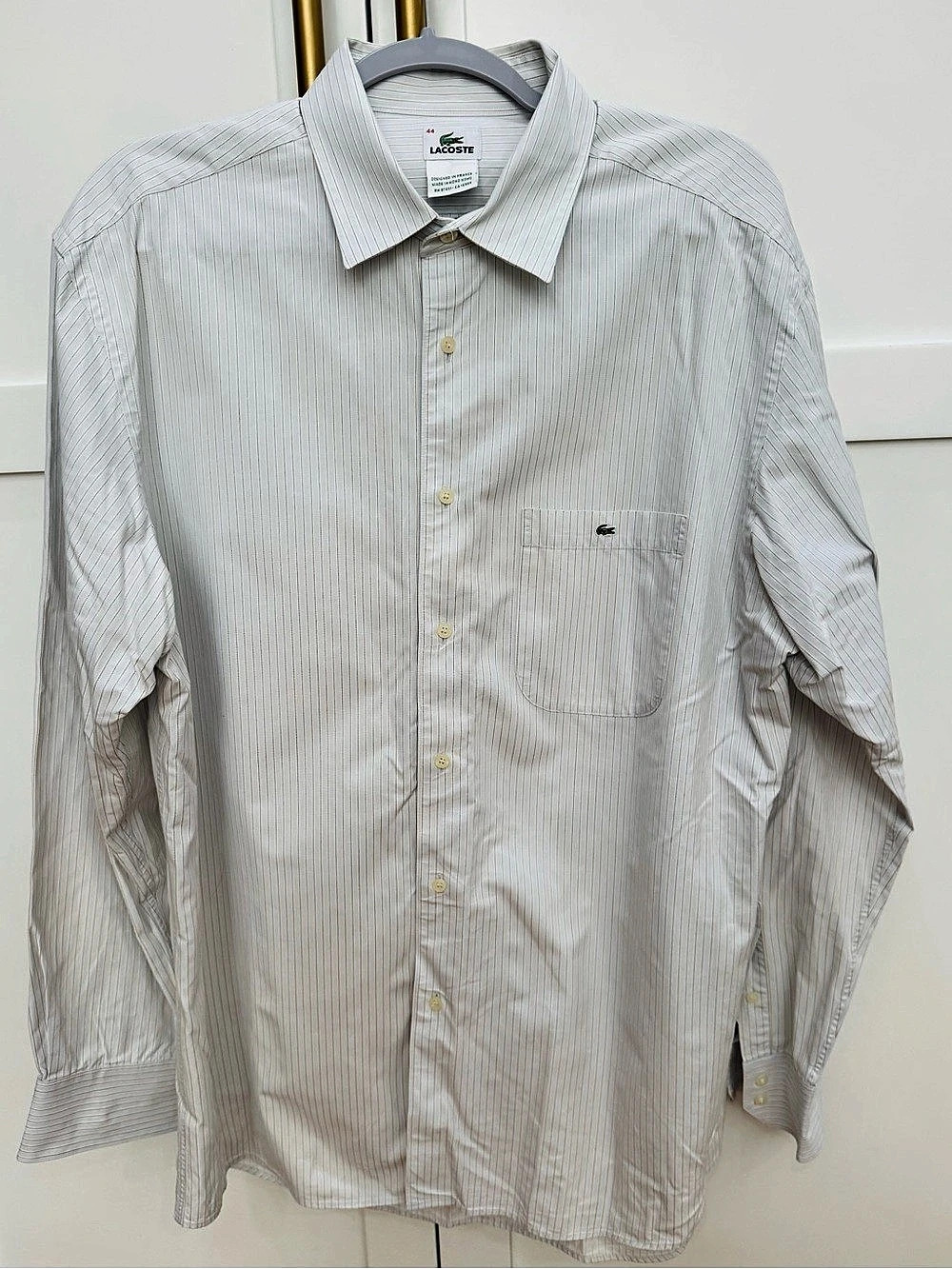 Lacoste Men's Striped Blue White Long Sleeve Button-Down Shirt XL EUC